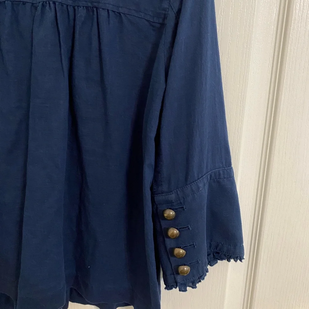 J. Crew Linen Blend Women's 6 Navy Lightweight Jacket Coverup 3/4 Sleeve Ruffle